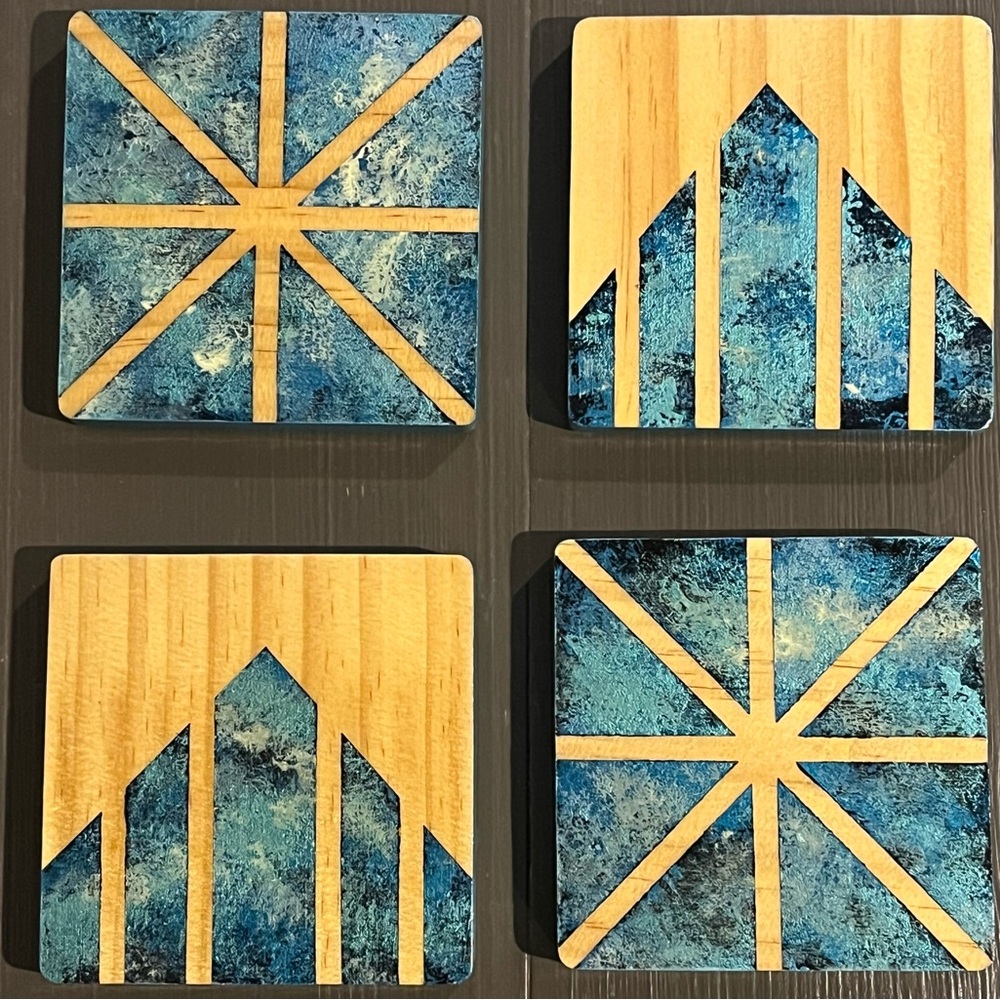 Sammie Rae’s Design Vortex Set Of 4 Blue Galaxy Geometric Coasters